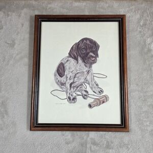 C. Munson McNeil 88 Vintage Artwork Signed Hunting Dog With Duck Call